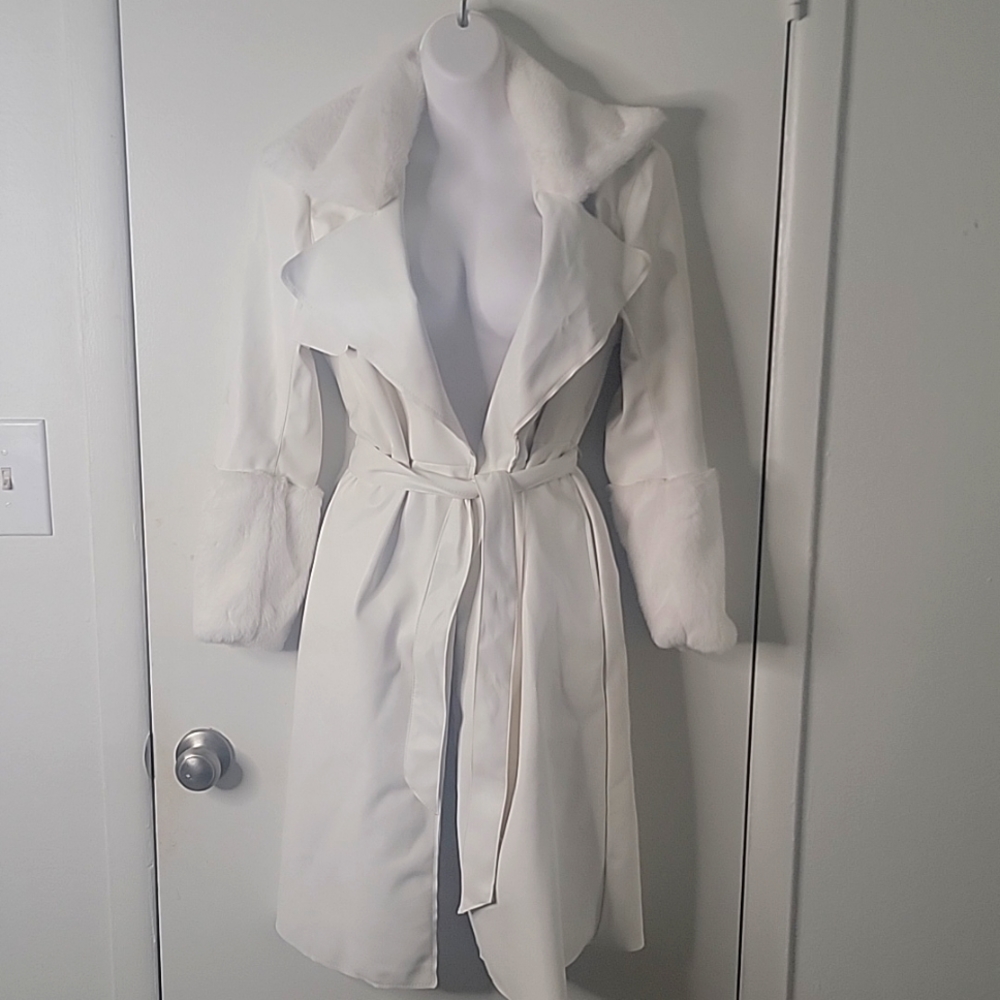 White fuax leather coat